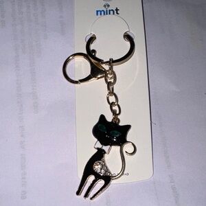 Mint Cat Keychain with Gold Accents
